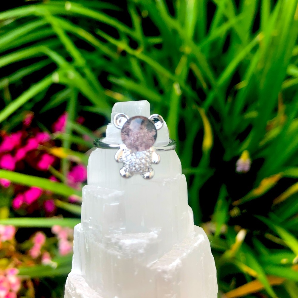 Garden Quartz Crystal Teddy Bear Adjustable Ring